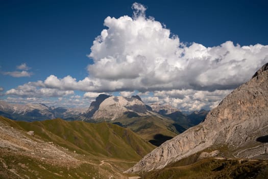 Panoramic image of landscape in South Tirol with famous Schlern mountain, Italy, Europe