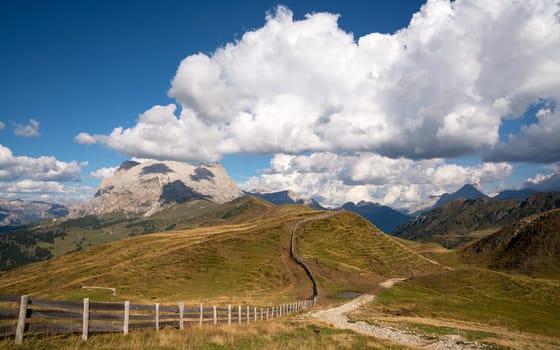 Panoramic image of landscape in South Tirol with famous Schlern mountain, Italy, Europe