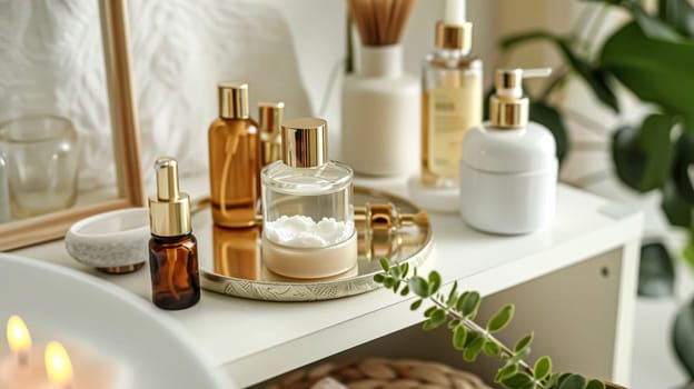 Skincare cosmetic product, spa and organic beauty cosmetics for bodycare, hair care, natural skin care routine