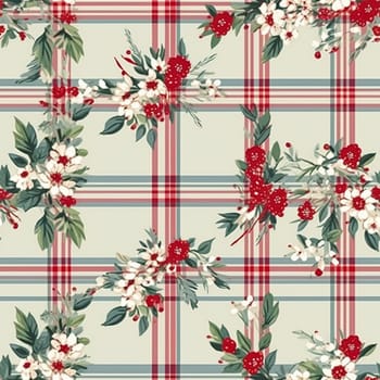 Floral seamless plaid, tartan, check pattern with flowers, tileable country style print for wallpaper, wrapping paper, scrapbook, fabric and product design idea