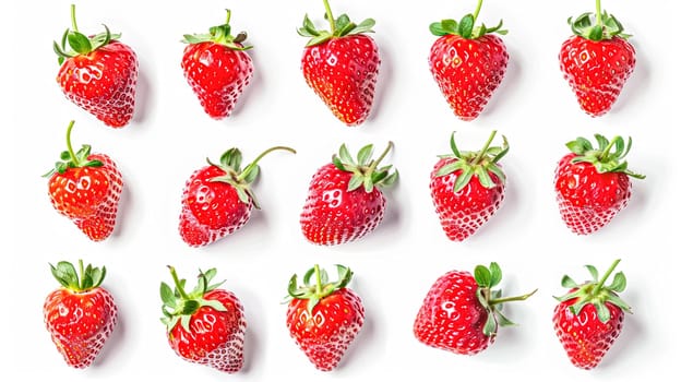 Beautiful strawberries isolated on as pattern background, fresh strawberry farm market product