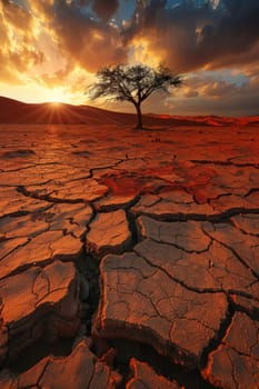 Lonely tree in desert landscape at sunset travel, nature, beauty, solitude, adventure