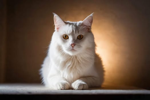 Portrait of a White Sitting Cat. High quality photo