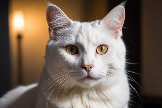 Portrait of a White Sitting Cat. High quality photo