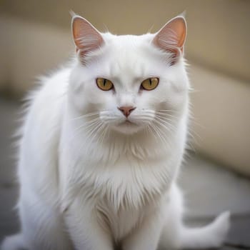 Portrait of a White Sitting Cat. High quality photo