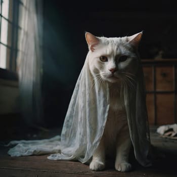 Portrait of a White Sitting Cat. High quality photo