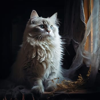 Portrait of a White Sitting Cat. High quality photo