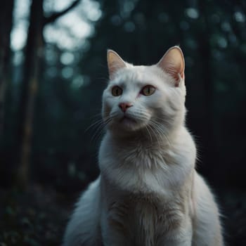 Portrait of a White Sitting Cat. High quality photo