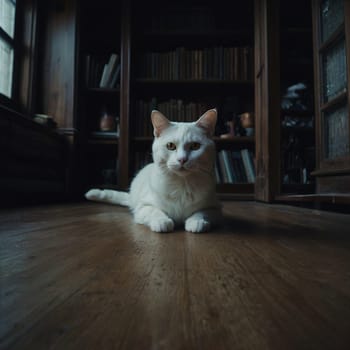 Portrait of a White Sitting Cat. High quality photo