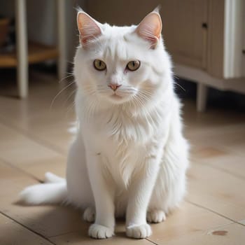 Portrait of a White Sitting Cat. High quality photo