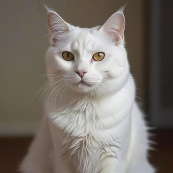 Portrait of a White Sitting Cat. High quality photo