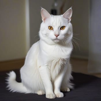 Portrait of a White Sitting Cat. High quality photo