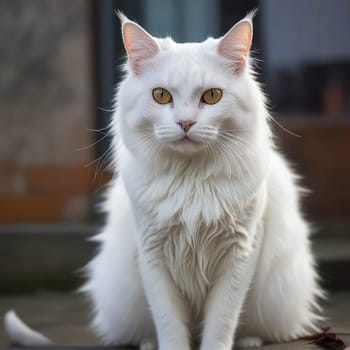 Portrait of a White Sitting Cat. High quality photo