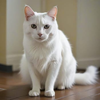 Portrait of a White Sitting Cat. High quality photo