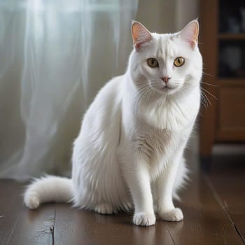 Portrait of a White Sitting Cat. High quality photo