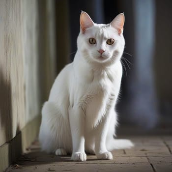 Portrait of a White Sitting Cat. High quality photo