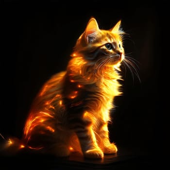 Portrait of a fluffy glowing cat. High quality photo