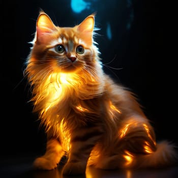 Portrait of a fluffy glowing cat. High quality photo