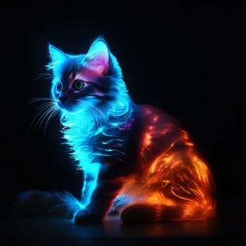 Portrait of a fluffy glowing cat. High quality photo