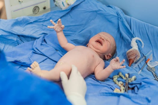 A nurse caring for a newborn baby in a hospital setting. The nurse provides gentle and attentive care, ensuring the baby's comfort and well-being.