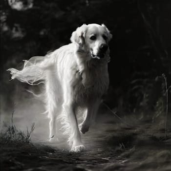 A ghostly white dog runs. High quality photo