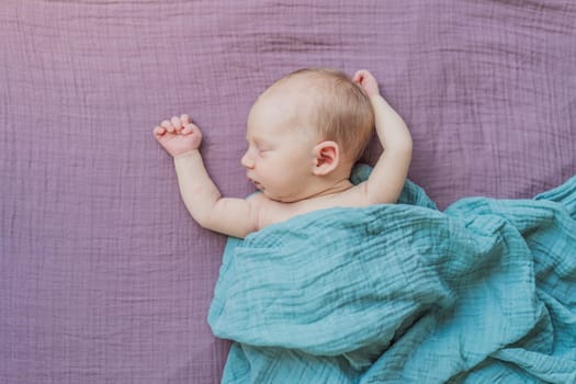 The baby is sleeping peacefully in his cozy nest. Newborn photo session captures the serene innocence and warmth of early moments.