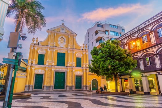 Historic Centre of Macau. Senado Square in China at twilight