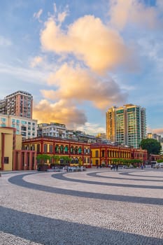 Tap Seac Square in Macau, China at sunset