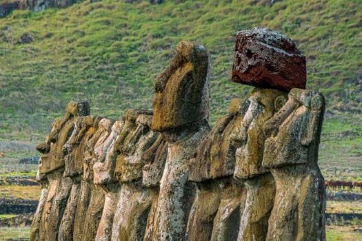 The ancient moai on Easter Island in Chile