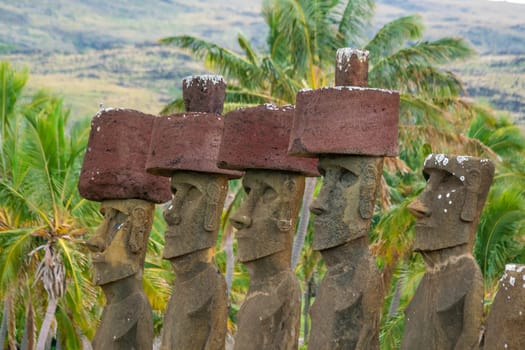 The ancient moai on Easter Island in Chile