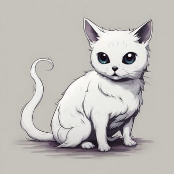 Illustration of a white cat with blue eyes on a light background. High quality photo