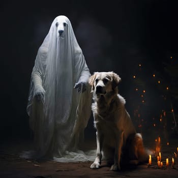 Ghost Dog Behind Labrador Retriever. High quality photo. Ghost of pet