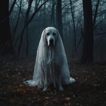 Ghost Dog in a Gloomy Forest. High quality photo