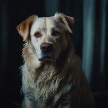 Portrait of a light red big dog with long hair. High quality photo