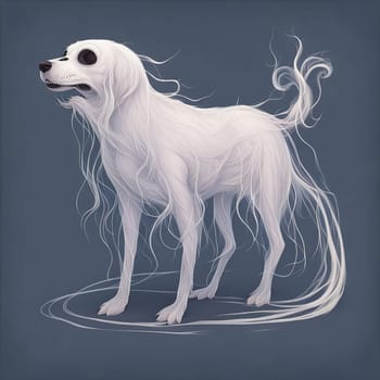 Illustration of a white ghost dog on a dark gray background