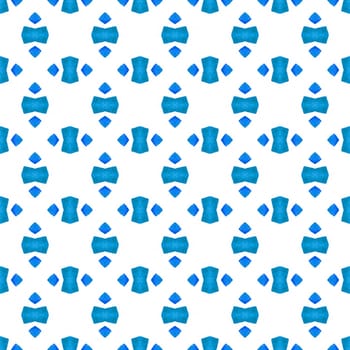 Watercolor ikat repeating tile border. Blue creative boho chic summer design. Textile ready delicate print, swimwear fabric, wallpaper, wrapping. Ikat repeating swimwear design.