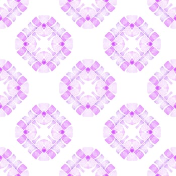 Watercolor medallion seamless border. Purple fascinating boho chic summer design. Medallion seamless pattern. Textile ready cute print, swimwear fabric, wallpaper, wrapping.