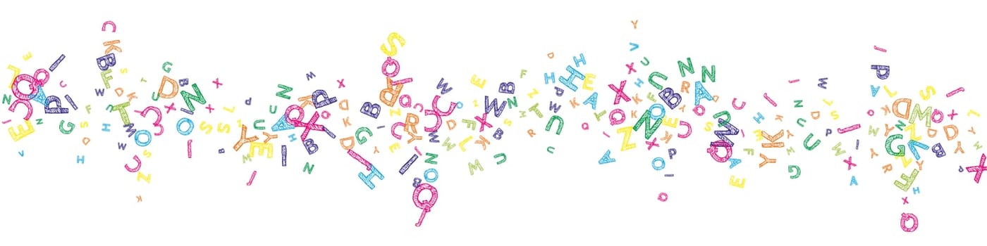 Scattered letters of latin alphabet. Colorful childish floating characters of English language. Foreign languages study concept. Back to school banner .