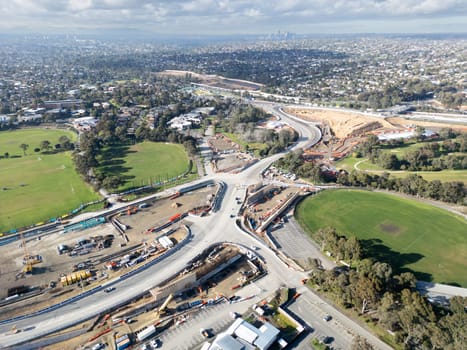 MELBOURNE, AUSTRALIA - JUNE 16 2024: Parts of North East Link under construction in Bulleen, Melbourne, Victoria, Australia