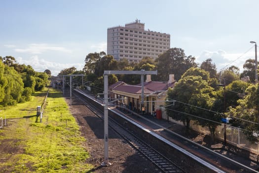 MELBOURNE, AUSTRALIA - JUNE 15, 2024: Williamstown railway metro station on a winter's day in Melbourne, Victoria, Australia