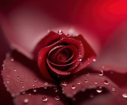 Red Rose flower with drops. Bloom with Copy space. Generative AI.