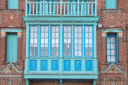 Belle Epoque houses along the French coast. Typical colorful Belle Epoque houses in Art Nouveau style, in the Quartier Balneair in Mers-les-Bains on the French coast