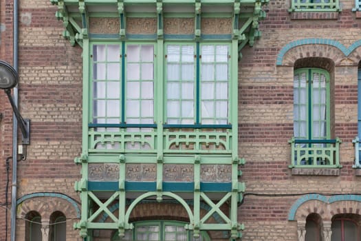 Belle Epoque houses along the French coast. Typical colorful Belle Epoque houses in Art Nouveau style, in the Quartier Balneair in Mers-les-Bains on the French coast