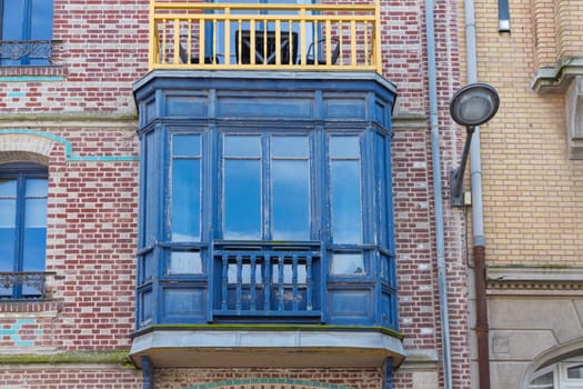 Belle Epoque houses along the French coast. Typical colorful Belle Epoque houses in Art Nouveau style, in the Quartier Balneair in Mers-les-Bains on the French coast