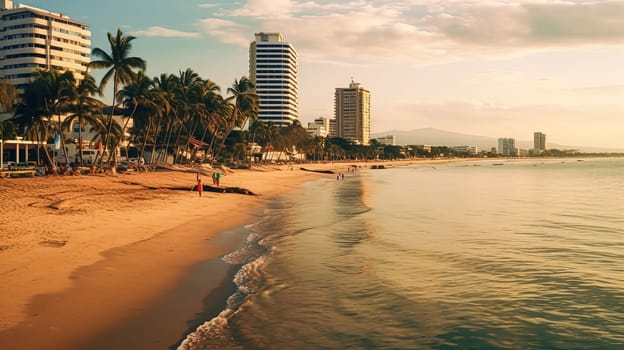 A beach with a lot of people and a beautiful ocean view. Scene is relaxed and peaceful