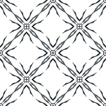 Textile ready memorable print, swimwear fabric, wallpaper, wrapping. Black and white lovely boho chic summer design. Watercolor medallion seamless border. Medallion seamless pattern.