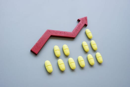 A growing chart of medical pills as sales of pharmaceutical companies grow.