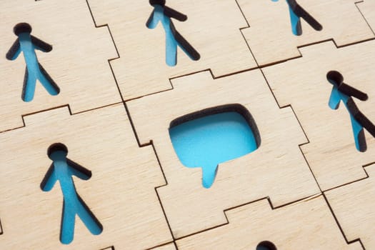 Puzzle of figures and comment or message for communication or native marketing.