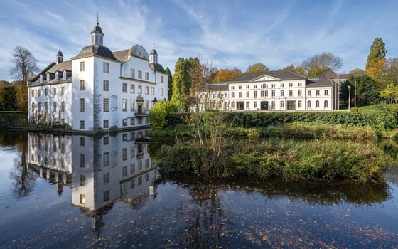 ESSEN, GERMANY - OCTOBER 27, 2022: Historic Borbeck castle, landmark of Ruhr metropolis Essen on October 27, 2022 in North Rhine Westphalia, Germany