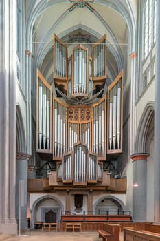 ODENTHAL, GERMANY - JULY 20, 2020: Organ of the Altenberg cathedral on July 20, 2020 in Odenthal, Germany